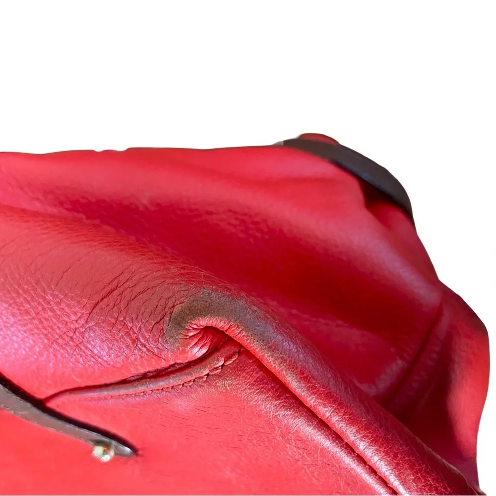 Kate Spade Pebbled Leather Satchel Red Brown Trim Medium
